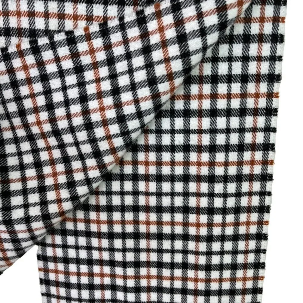 Lambswool Womens Scarf Plaid Made In Italy Fringe White Black Brown Rectangle